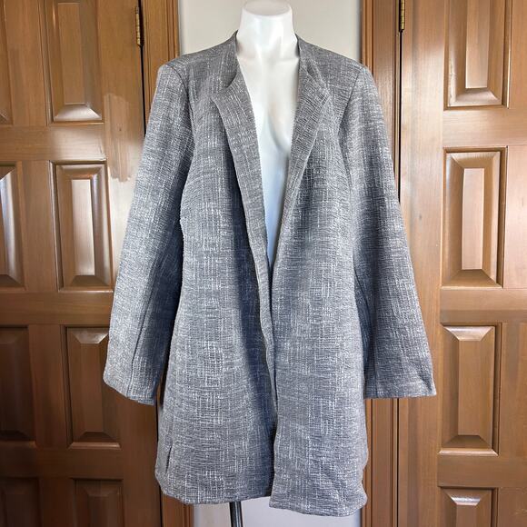 Eileen Fisher Open Jacket Blazer Organic Cotton Blend Gray Jacquard size Plus 3X - Picture 1 of 7